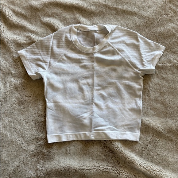 lululemon athletica Tops - Lululemon swiftly tech cropped tshirt white stripe 4